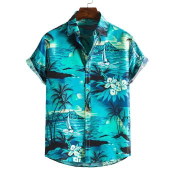 春夏男士沙灘夏威夷短袖花襯衫Hawaii Short Sleeve Flower Shirt