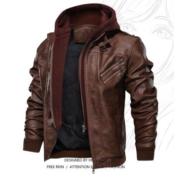 leather jacket men hoodies 男 military jacket pu皮衣男加厚