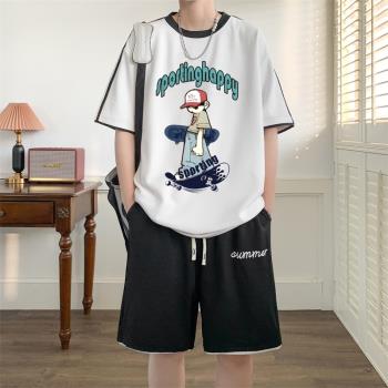 夏季男短袖T恤青少年高中初中學生短褲一套搭配帥氣休閑運動套裝