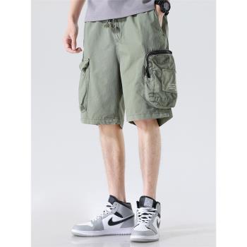 美式重磅復古工裝短褲男士夏季2023寬松直筒立體拉鏈大口袋五分褲