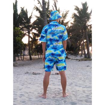 海南島沙灘服夏威夷休閑襯衫男短袖印花衣三亞旅遊情侶度假套裝女