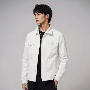 春秋新款韓版牛仔夾克男修身長袖帥氣外套男士白色水洗休閑上衣潮
