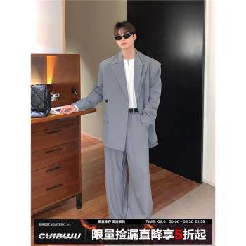 cuibuju 小眾假兩件廓形墊肩西服男寬松休閑一套簡約高階西裝外套
