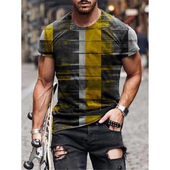 Striped 3D Digital Print Mens T-Shirt條 紋3D數碼印花男士T恤