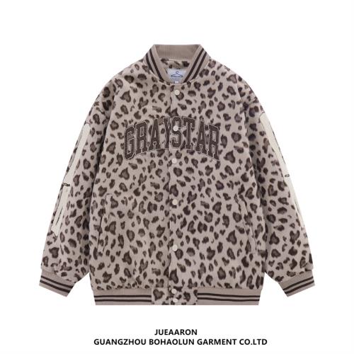 JueAaron豹紋棒球服外套男女刺繡