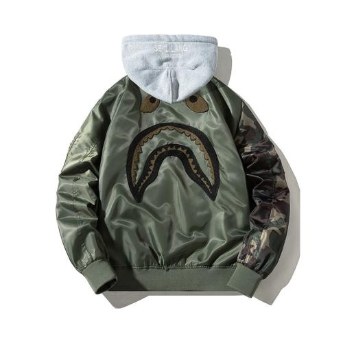 潮牌刺繡鯊魚頭ma1飛行員夾克男士春秋冬季棒球棉服加厚情侶外套