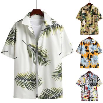 Cotton Linen printed shirts summer men blouse 夏季夏威夷襯衫