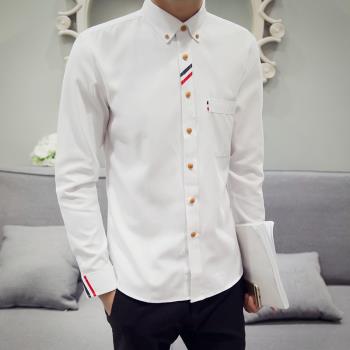 韓版長袖修身免燙青少年學生襯衫