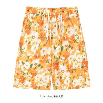 休閑潮夏威夷風碎花滿印沙灘短褲