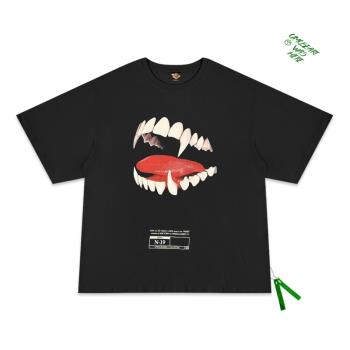 寫實吸血鬼牙齒 美式暗黑創意vibe半袖個性男女街頭獨特短袖T恤