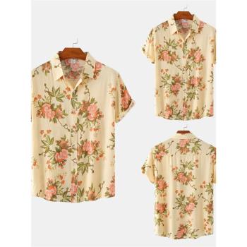 2023夏季時尚大碼男士翻領碎花短袖襯衫 Oversized floral shirts