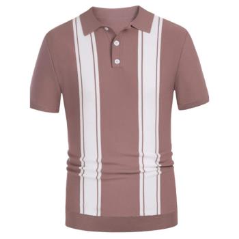 2023夏季新款粉色條紋短袖商務休閑Polo衫Pink Stripe Panel Tops