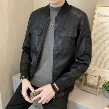 韓版潮流夾克外套男士春秋季2025新款潮牌修身痞帥棒球領機車皮衣