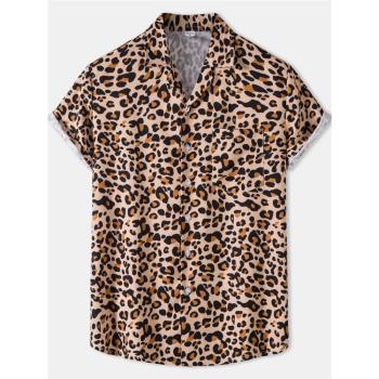 夏季男大碼豹紋印花短袖襯衫 leopard print short sleeved shirt