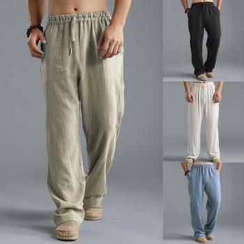 Cotton Linen Loose Trousers Men Summer Cargo Pants Oversize