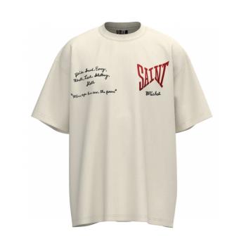 Saint Michael小眾復古字母logo刺繡印花短袖男女同款嘻哈半袖T恤