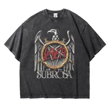 殺手樂隊Slayer金屬朋克樂寬松重磅T恤阿美咔嘰復古做舊水洗落肩