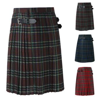 Fashion plaid pleated half skirt for men時尚格紋百褶半身裙男