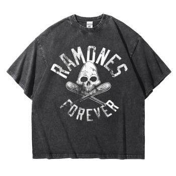 雷蒙斯Ramones搖滾樂隊純棉重磅T恤落肩寬松阿美咔嘰復古做舊水洗