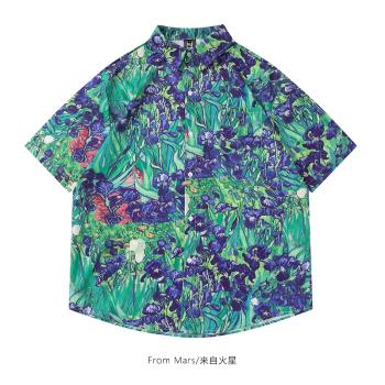 復古花朵藝術感夏威夷風短袖襯衫