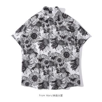 向日葵素描藝術感夏威夷風短袖