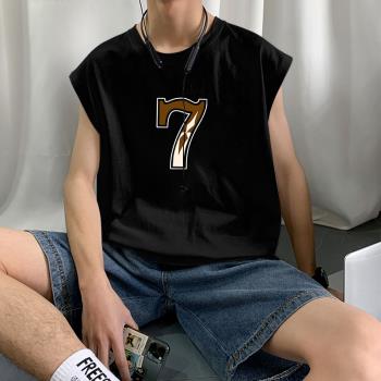 美式無袖T恤男夏季寬松純棉運動背心外穿籃球上衣服坎肩短袖ins潮