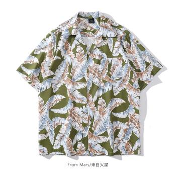 慵懶休閑夏威夷風國潮牌短袖襯衫