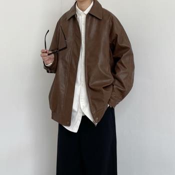 cityboy春秋日系復古皮衣外套男女情侶休閑寬松潮牌pu皮機車夾克