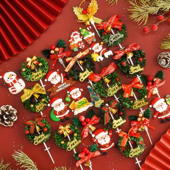 10個圣誕節蛋糕裝飾草圈插件圣誕樹葉子雪人麋鹿圣誕老人禮物插牌