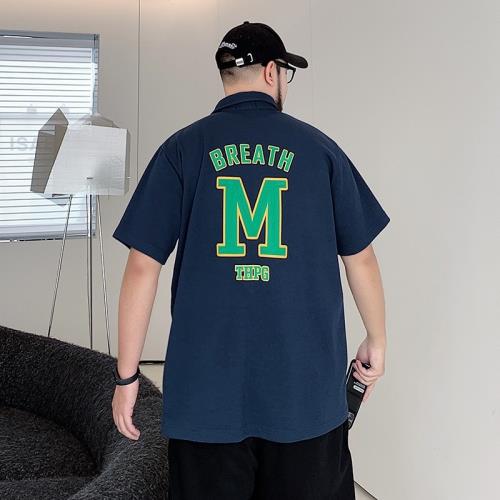 夏季潮牌大碼短袖polo衫男胖子加肥加大寬松字母印花五分袖保羅衫