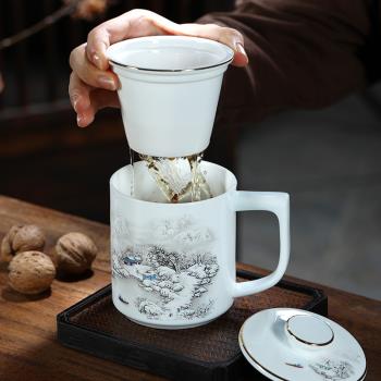 景德鎮陶瓷過濾泡茶杯帶蓋水杯辦公室個人專用杯子男士骨瓷大茶杯