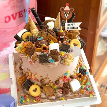 小熊餅干蛋糕裝飾兒童節生日紙杯甜品烘焙卡通插件蠟燭插旗擺件