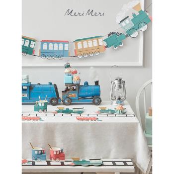 merimeri火車主題派對裝飾男孩周歲生日場景布置紙杯餐盤創意趣味