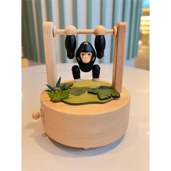 臺灣音樂盒八音盒大猩猩單杠創意有趣兒童生日禮物森活木質創意