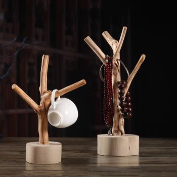 泰國創意樹枝杯架鑰匙架手工實木雕刻擺件珠首飾架瀝水茶咖啡杯架