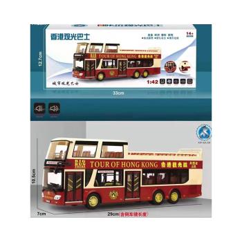 香港復古觀光車合金雙層敞篷巴士模型新能源汽車大巴車兒童玩具