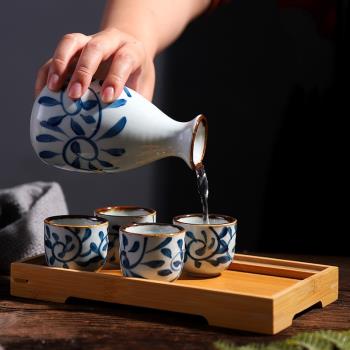 日式清酒壺家用手繪陶瓷釉下彩和風白酒杯分酒器燒酒壺清酒具套裝