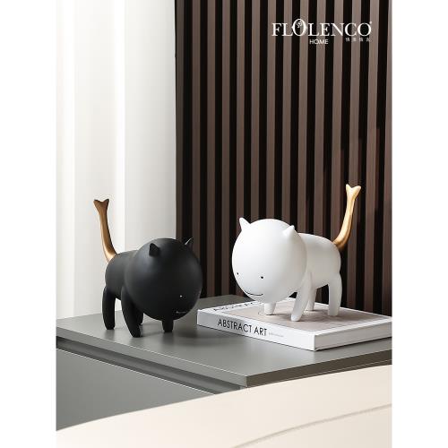 簡約卡通黑白樹脂仿真貓家居電視柜酒柜桌面裝飾擺件趣味喬遷禮物