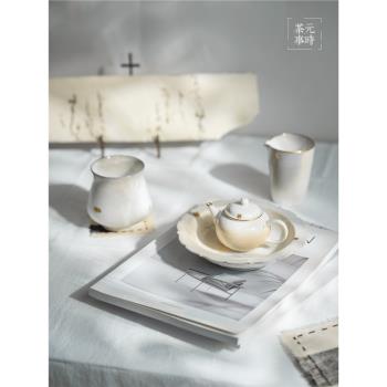 元時茶事 柴燒壺純手工高白瓷泥無釉裸燒落灰茶壺家用泡茶壺茶具