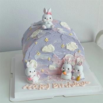 網紅節日派對生日蛋糕裝飾萌萌蘿卜背包拿雨傘小兔可愛兔子擺件