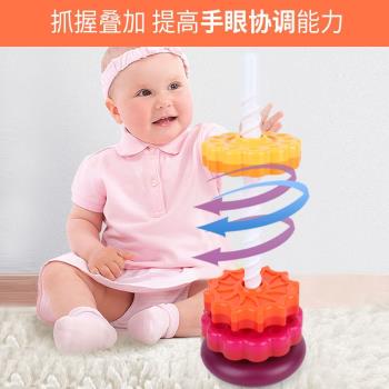 彩虹轉轉樂兒童早教益智轉轉塔嬰幼兒寶寶玩具疊疊樂套圈層層套杯