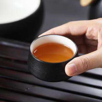 黑陶釉墨染功夫茶杯陶瓷純色主人杯家用茶具茶盞純色品茗杯中式杯