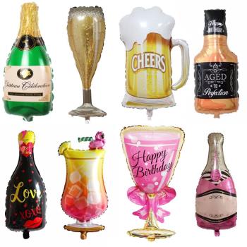 鋁膜生日派對酒瓶氣球裝飾香檳杯結婚禮慶典新年布置威士忌汽球