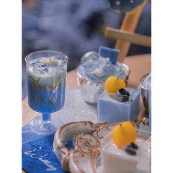 霧霾藍色系甜品臺裝飾插件灰藍色婚禮寶藍色紙杯慕斯杯布丁瓶裝飾