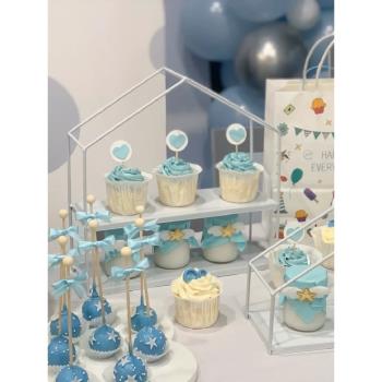 推推樂貼紙藍色甜品臺裝飾插件生日蛋糕擺件棒棒糖棍子紙杯慕斯杯