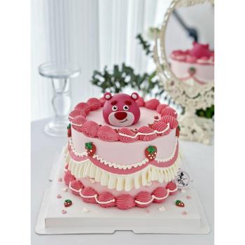 生日帽草莓熊蛋糕裝飾擺件韓式ins草莓小熊頭兒童派對甜品臺插件