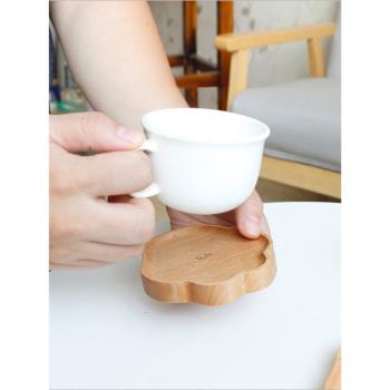 實木熊掌可愛卡通ins杯墊櫸木質小碟子咖啡杯隔熱墊小點心盤圓形