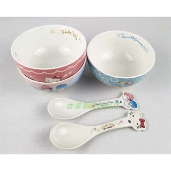 港版三麗鷗SANRIO KITTY蠟筆小新陶瓷碗家用飯碗湯更勺可入微波爐