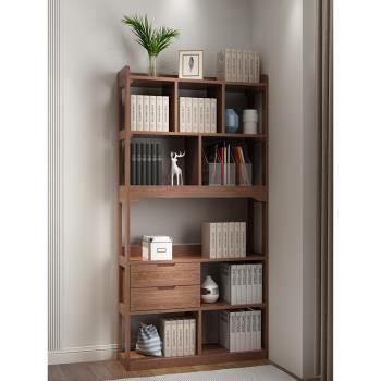 全實木書架現代簡約多層置物架中式書房學生白色原木書桌書柜組合