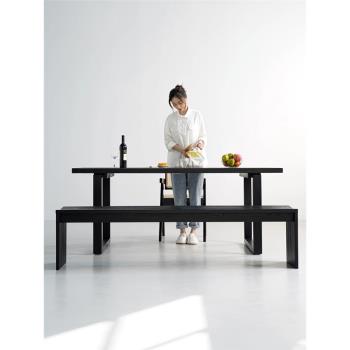 侘寂復古白蠟木實木餐桌黑色莫比恩桌子簡約小戶型家用長方形書桌